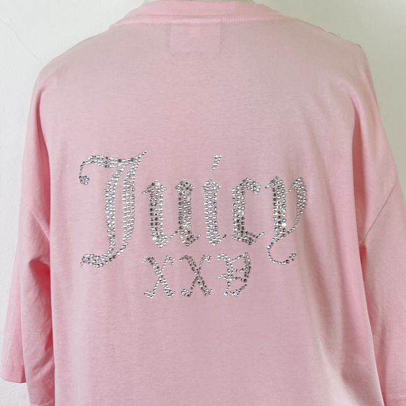 Juicy Couture Pale Pink Diamante Rhinestone Spellout Oversized T-shirt Size XL - Picture 7 of 9